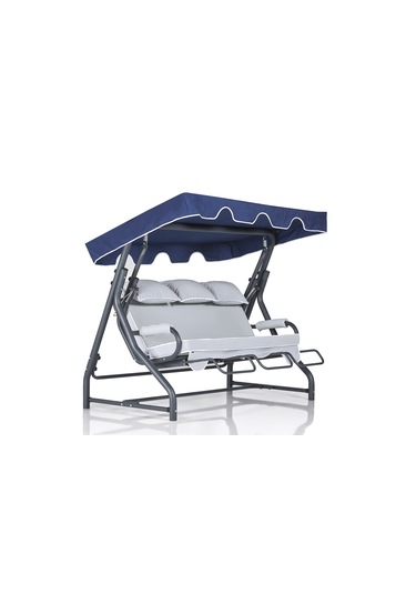 Salvia 3 Kişilik Bahçe Balkon Teras Salıncağı - Minder: Lacivert Çizgili Tente: Lacivert Lacivert - Mavi