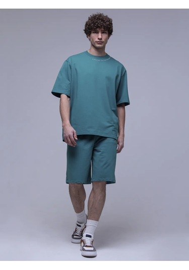 Frutto Rosso Düz Renkli Oversize Tişört 212014194 Derin Mavi-yeşil