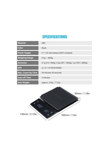 Neevoyu Siyah Ev Ofis Dijital Terazi 0.3-3000g Hassasiyetli Su Geçirmez Ekran Güneş Işığı Otomatik Kapatma Fonksiyonlu Pil Dahil Değil Siyah