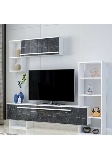Tv Ünitesi Star Beyaz Mermer Desen