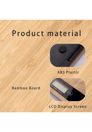 Vkemall Bambu Ve Abs Malzeme 5kg/1g Hassas Dijital Mutfak Terazi, Lcd Ekranlı, Birim Dönüştürücü Ve Kabuk Kaldırma Fonksiyonu İle Meyve, Et, Makarna Tartımı Diğer