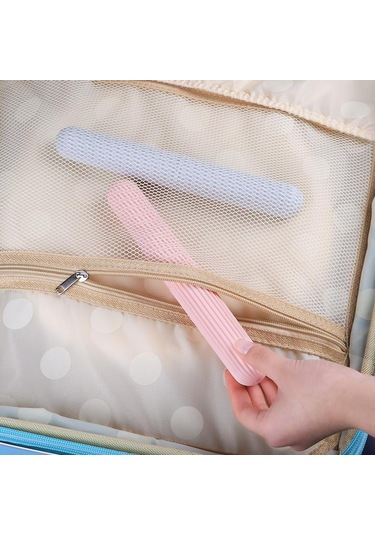 Pembe Taşınabilir Diş Fırçası Kutusu Plastik Diş Fırçası Saklama Kutusu Diş Fırçası Kutuları Basit Çizgili Seyahat Yıkama Diş Fırçası Kapağı Pembe