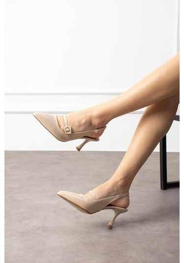 Shoete Belica Kadın Topuklu Ayakkabı Bantlı Tokalı Bej Rugan Bej Rugan