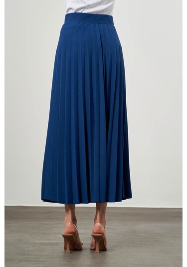 Krep Örme Piliseli İndigo Etek İndigo