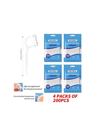 Willowhaven 4 Paket 200 Adet Rımı Smıle Pratik Diş İpi Çubuğu Yemek Sonrası Ağız Hijyeni