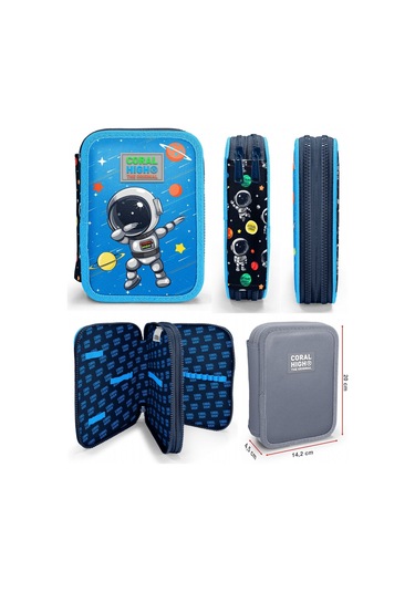 Coral High Mavi Astronot Erkek Çocuk Okul Çantası Ve Organizer Kalemlik Seti 23486+11149 MAvi