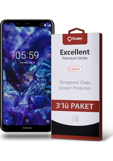 Nokia 5.1 Plus ile Uyumlu Kırılmaz Cam Ekran Koruyucu Ekonomik 3'lü Paket