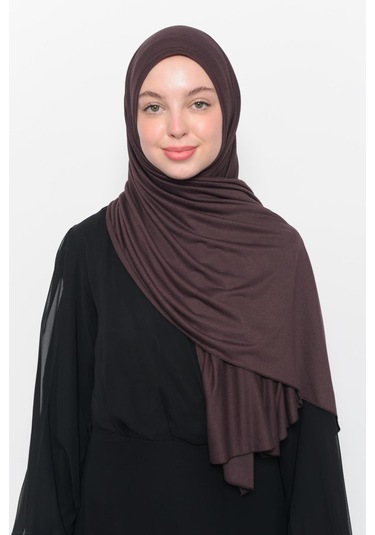 Hazır Pratik Geçmeli Lüks Düz Penye Şal Çapraz Hizalı Kahve Rengi