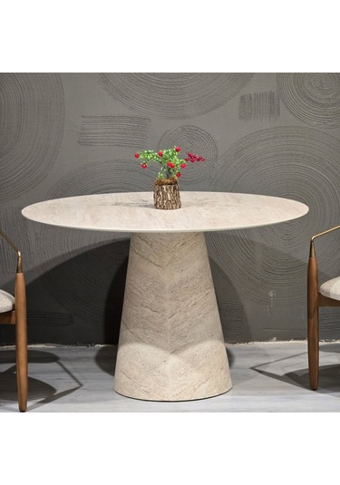Lucca Yuvarlak Traverten Masa, Konik 120x120 Traverten