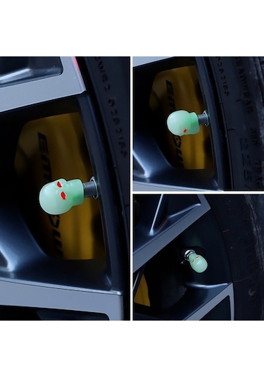 1 Takım Araba Lastiği Aydınlık Motosiklet Kafatası Vana Çekirdek Kapağı Yeşil