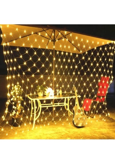 Ağ Perde Led Sarı Işık 3x3 Fişli Eklenebilir Dış Mekan Aydınlatma Sarı