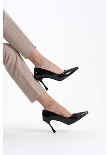 Harper Kadın Siyah Kroko Rugan Stiletto Siyah