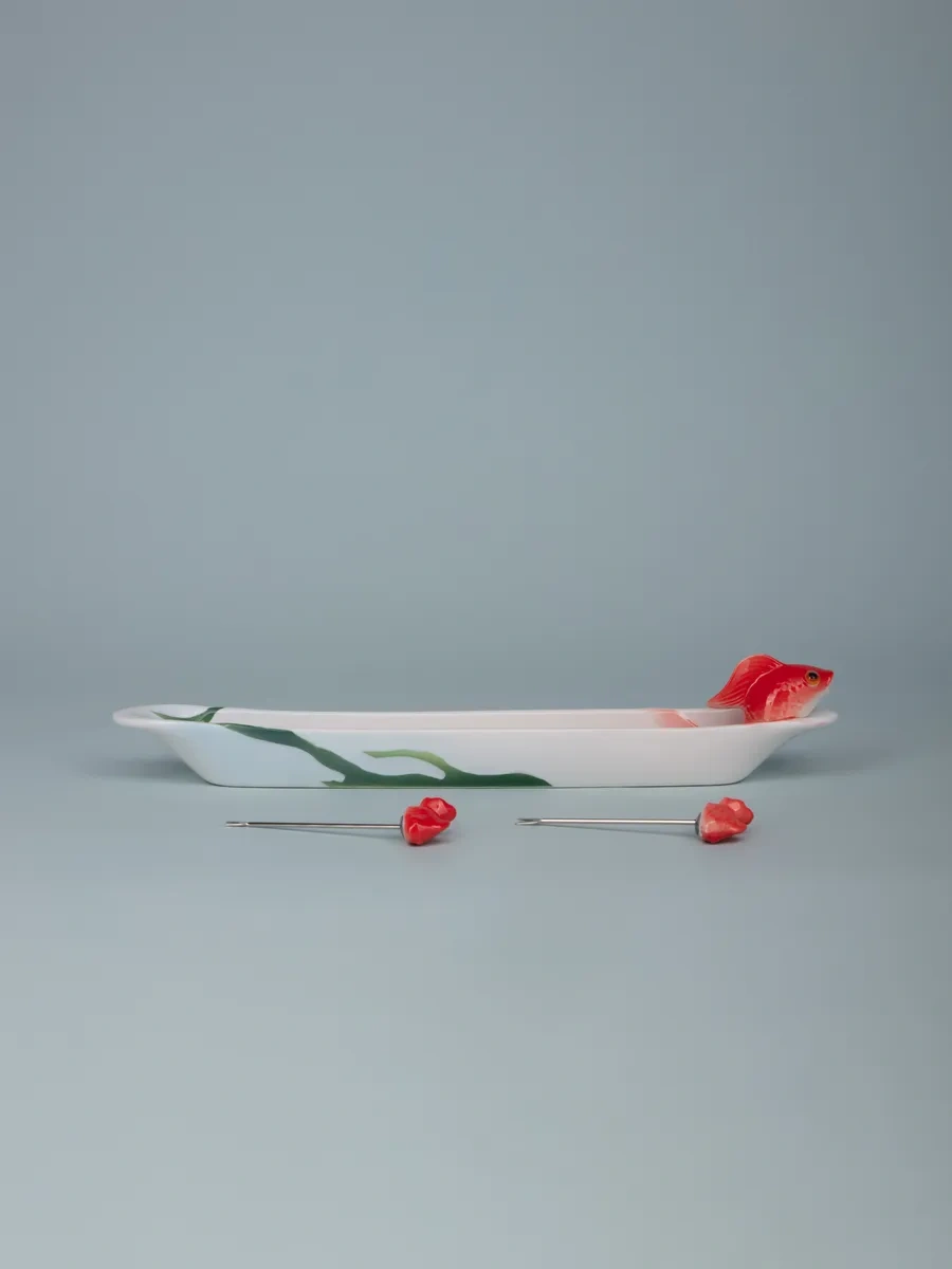 Lefard 30 Cm Altın Balık Servis Tabağı Çatallı 149185631 Beyaz