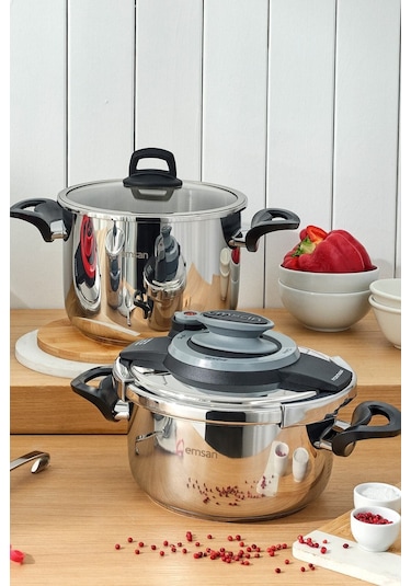 Emsan Montana 2'li 4+6 Litre İndüksiyon Tabanlı Düdüklü Tencere Seti Siyah Gri Gri - Siyah