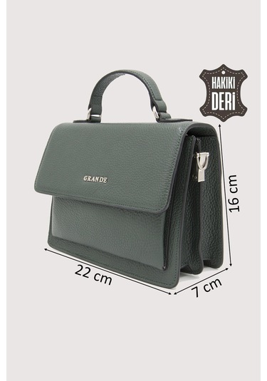 Hakiki Deri Kadın El Çantası Haki Smr9022 Haki