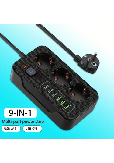 Xuweiwei Beyaz Yeni Cok Fonksiyonlu 6 Prizli 3 Usb A 3 Type C 2 Metre Uzatma Kablosu Ev Ofis Mutfak Garaj İcin