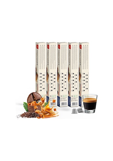 Nish Coffee Karamel Aromalı Kapsül Kahve 5'li Set 50 Adet - 50 Adet Kapsül Kahve