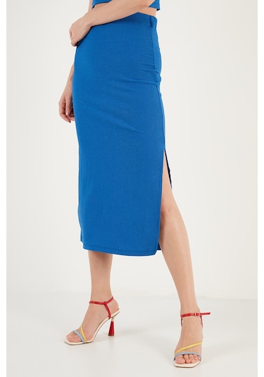 Lela Slim Fit Ip Askılı Yırtmaçlı Bayan Takım 5865278 Saks