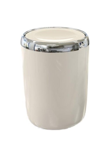 Primanova Lima Plastik Kapak Ve Krom Dekorlu Çöp Kovası Bej