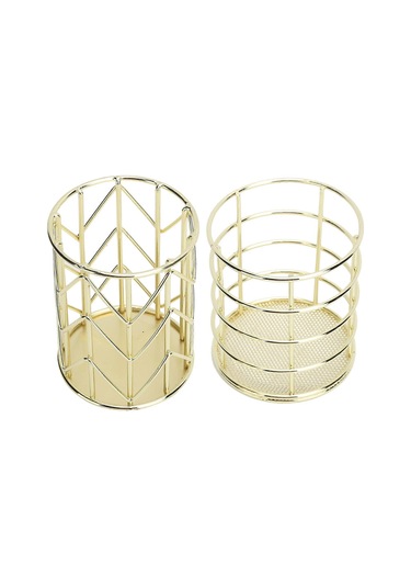 Ganzhoushop Adet Metal Tel Makyaj Fırçası Kalem Bardak Tutucu Ofis Kırtasiye Boş Izgara Masaüstü Depolama