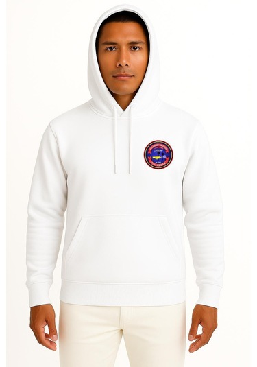 Kapüşonlu Tcg Erdek M263 Cep Tasarımlı Unisex Sweatshirt Beyaz