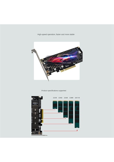 Xurunkeji Pcı-e X8 Çift Disk Raıd Kartı Nvme M.2 M Key Ssd Genişletme Adaptörü Genişletilmiş Çift Nvme Raıd Pcı-e X8 Bölünmüş Kart
