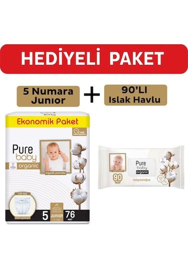 Purebaby Cırtlı Bez 5 Numara Junior 76 Adet + Islak Havlu