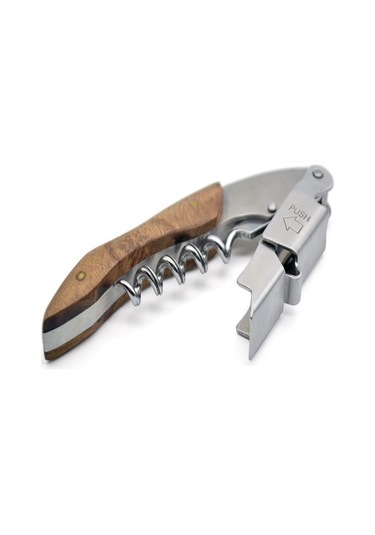 Dinosaurs Kırmızı Şarap Tirbuşon Paslanmaz Çelik Masif Ahşap Saplı Hipokampus Bıçağı02 Ahşap