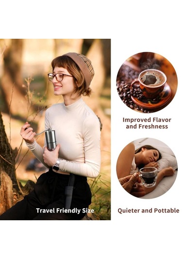 Espresso, French Press İçin Seramik Çapaklı Manuel Kahve Öğütücü, Ev Kullanımı Ve Kamp Seyahati İçin, El Kranklı Kahve Çekirdeği Öğütücüler Siyah