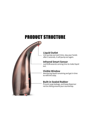Pazly 300 Ml Otomatik Fotoselli Sabunluk Kızılötesi El Sensörlü, Koyu Kahverengi Diğer