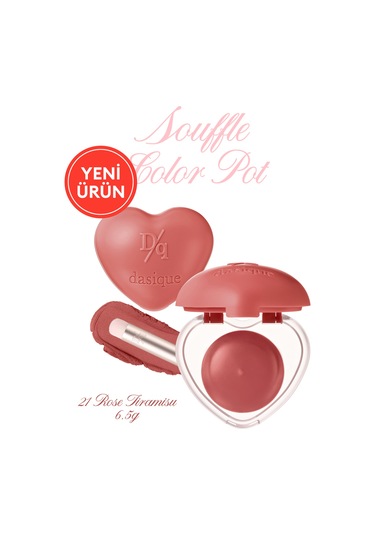 Dasique Kalp Tasarımlı Yoğun Pigmentli Köpük Yapılı Kadife Bitiş Sunan Ruj Souffle Color Pot 21 Rose Tiramisu 21 Rose Tiramisu
