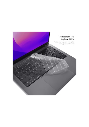 Enkay Macbook Pro 14" Koruyucu Laptop Kılıf + Silikon Toz Fişleri Mor