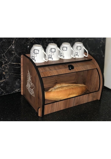 New Bread Box, Ekmeklik, Saklama Gözlü, Baharatlık Rafı, Dekoratif Demonte Ceviz