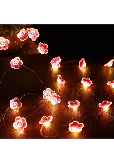 30 Led Pembe Kiraz Çiçeği Işıkları Noel Yatak Odası Halkası Bakır Telli Işık Dizisi Avlu Dekorasyonu Renkli Işık Dizisi