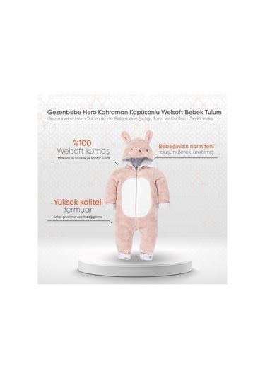 Gezenbebe Hero Kahraman Kapüşonlu Welsoft Bebek Tulum Kırmızı