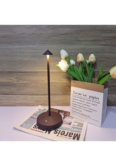 Şarj Edilebilir 2'li Led Masa Lambası Seti, Taşınabilir Gece Aydınlatması, 2 Seviye Parlaklık, Modern Tasarım Kahverengi Kahverengi