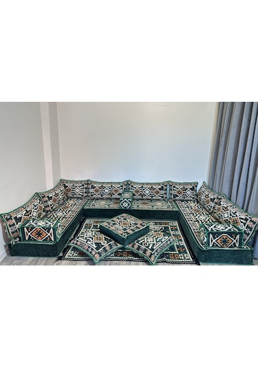 Coton Şark Köşesi Anadolu Desenli Minder Takımı Konsept Yeşil