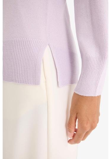 Defacto Relax Fit Bisiklet Yaka Basic Düz Triko Kazak I6913az25wnpr462 Mor