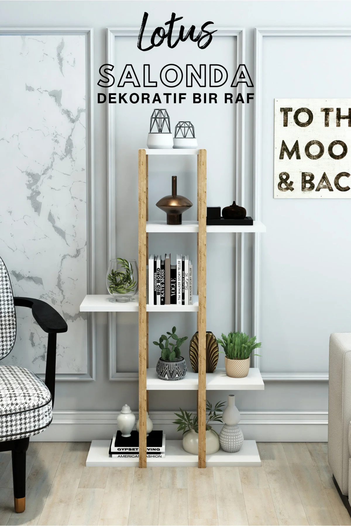 Lotus Ahşap 5 Katlı Çiçeklik, Saksılık, Çiçek Standı, Dekoratif Raf / Çok Amaçlı Kullanım Beyaz