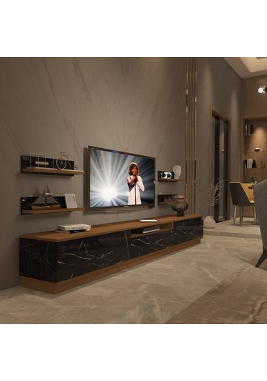 Decoraktiv Trendstyle 270rs Mdf Tv Ünitesi Tv Sehpası Ceviz - Siyah Mermer