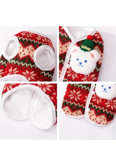 Maxaccess Kırmızı L Kedi Ve Küçük Köpekler İçin Kışlık Noel Kazak Yün Ceket