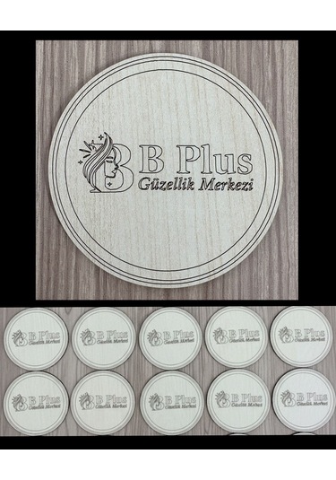 10'lu Kişiye / Şirkete Özel Logolu Bardak Altlığı Seti Lazer Kesim Kurumsal Hediye 9 Cm Açık Ahşap