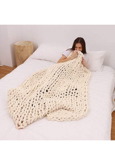 Agoodshop Pastoral Floklu Raşel Battaniye, Sıcak İplik Örme, Seyahat Ve Ev Dekorasyonu İçin Kış Sezonu 36 Derece Üstü