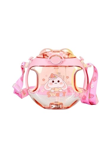 Puni 450 Ml. Çocuk Su Bardağı Taşınabilir Hasır Sevimli Plastik Bardak + Kayış Ev27ac Açık Pembe