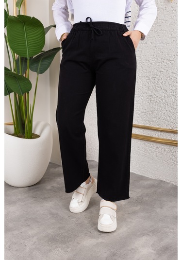 Beli Lastikli Keten Pantolon - Siyah / A0104 Siyah