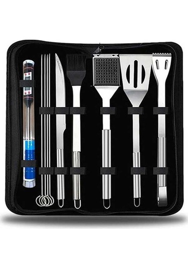 Wondernest 10'lu Açık Sofra Seti Kamp Barbekü Piknik Alet Seti Termometreli Çok Renkli Çok Renkli