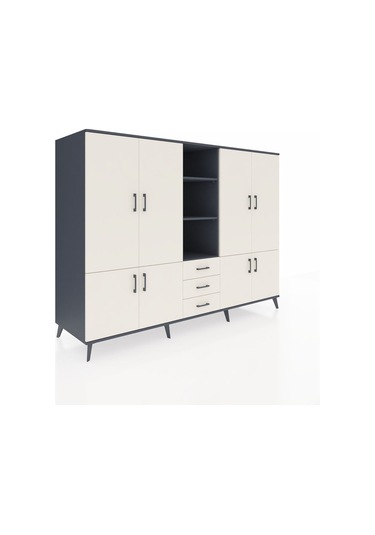 Kronos Dolap 11 Raflı 3 Çekmeceli 8 Kapaklı 220x59x163 Antrasit-a Antrasit-aytaşı