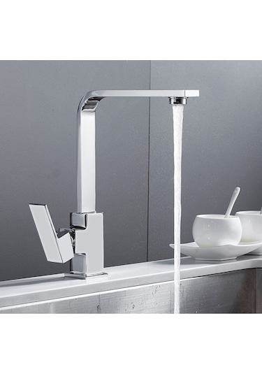 Rudi Armatür Pirinç Malzeme 1. Kalite Krom Kuğu Model Eviye Bataryası Gri