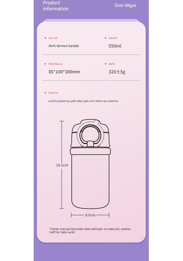 Güzel Görünümlü Ve Isıyı Gösteren Karikatür Termos Bardak-mor