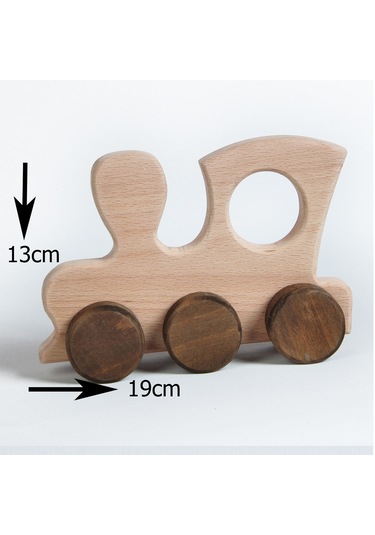 Ahşap El Yapımı Doğal Montessori Tren Tekerlekli Oyuncak